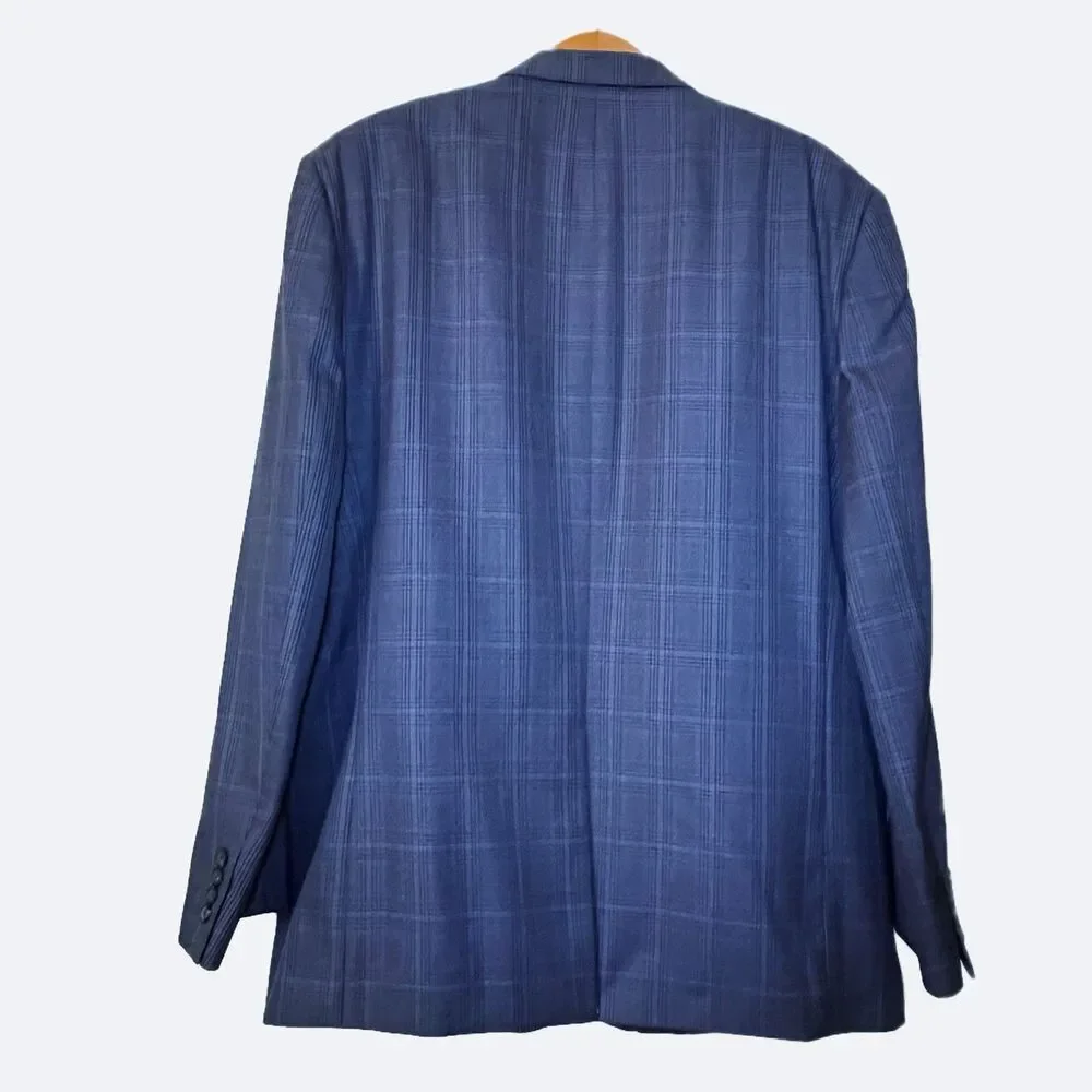 Chaps Blue Glen Plaid Notched Lapel Blazer Sport Coat 2 Button Size 48L